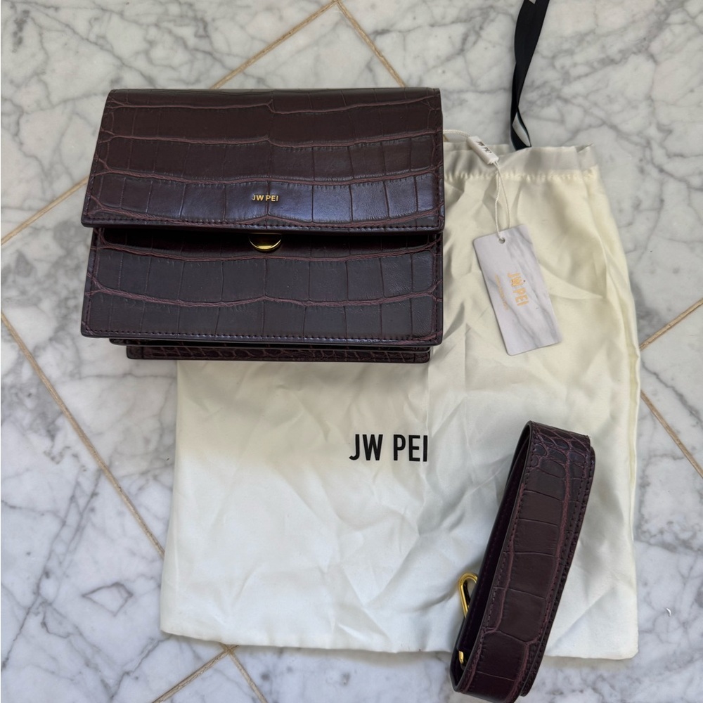 JW PEI Dark Brown Croc Embossed Shoulder Bag